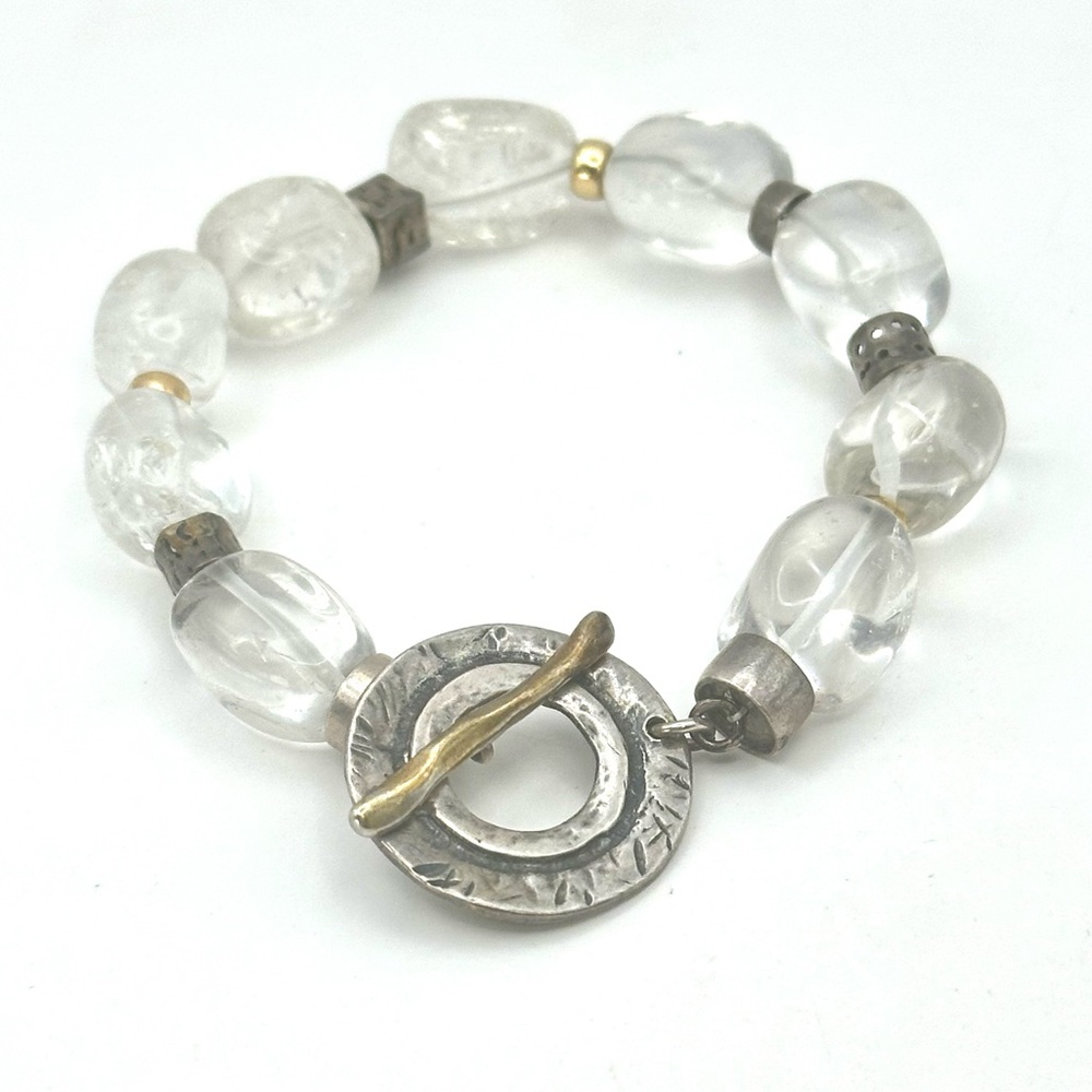 Silpada Retired B1199 Sterling Silver & Crystal Nugget Toggle Bracelet